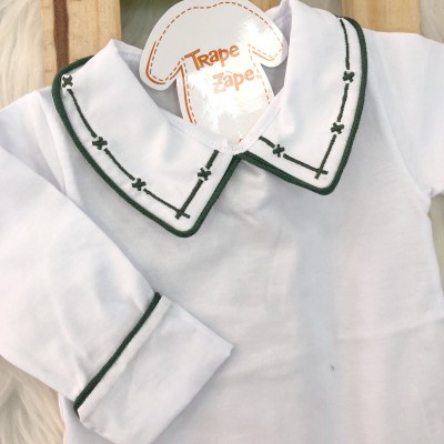   Body gola bordada com viés de linha- X Verde Militar